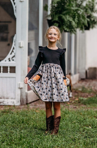 Midnight Bouquet Flutter Sleeve Dress